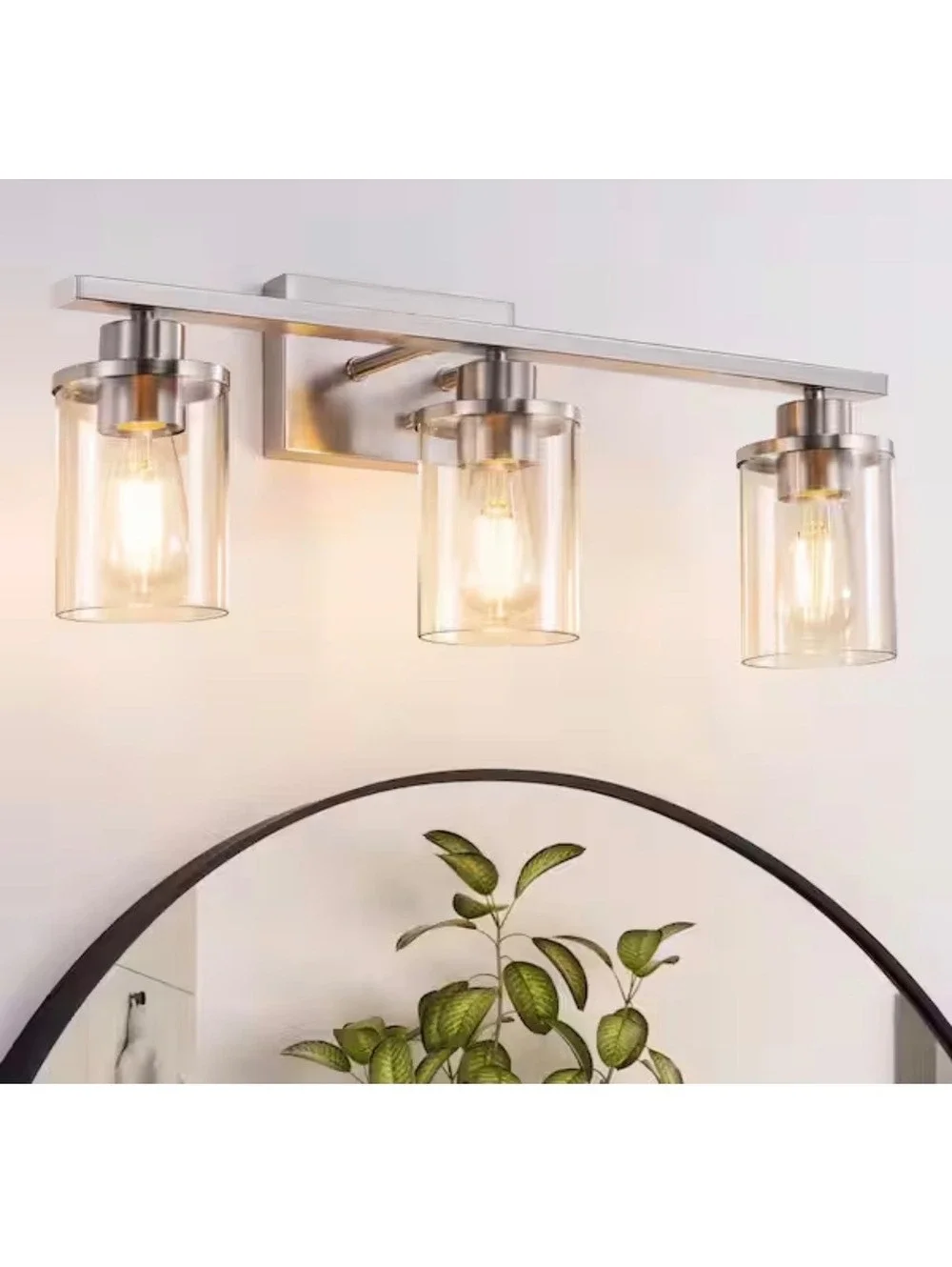 Edisine Vanity Light with Three Glass Shades in Brushed Nickel Finish